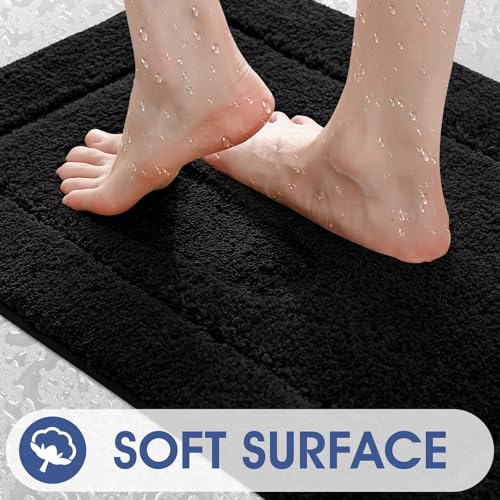 Bathroom Rugs 24"x17", Ultra Soft Thick Plush Fluffy Microfiber Absorbent Bath Mat, Non-Slip Backing, Machine Washable Bath Mats for Bathroom Floor, Tub and Shower, Home Decor Accessories, Black - color: Black, size: 1'5" x 2' (Rectangular)