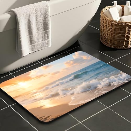 Quick Dry Bath Mat for Bathroom,Super Absorbent Beach Welcome Bath Rug Non-Slip Rubber Backing,Machine Washable Bathroom Floor Mat for Shower, Tub, Sink Area Sunrise 30x20 - color: Sunrise, size: 1'8" x 2'6" (Rectangular)