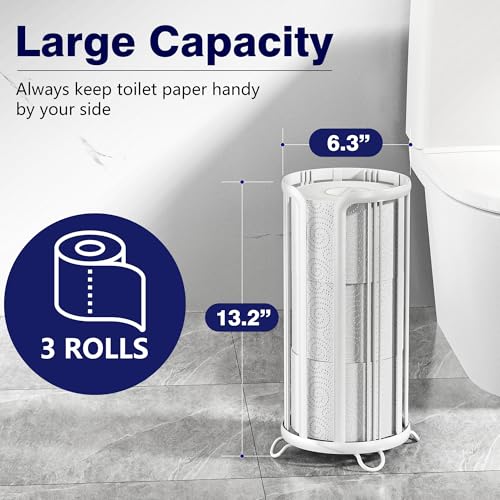 Toilet Paper Holder Stand, Freestanding Bathroom Tissue Organizer, Minimalistic Storage Solution, Reserve Mega Rolls,Stylish Bathroom Floor Toilet Paper Stand-White - color: White