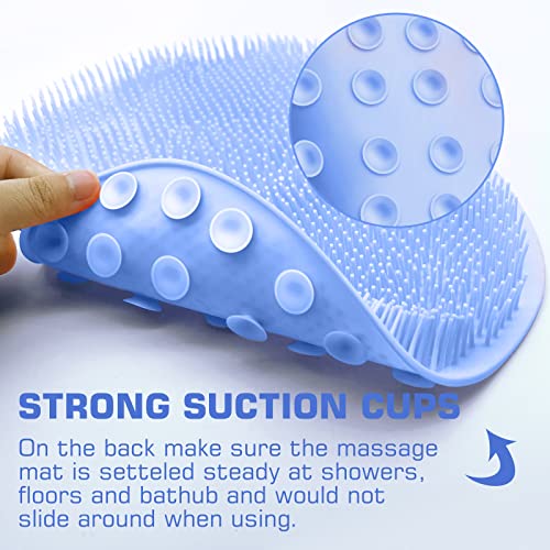 Shower Foot Scrubber Mat Back Washer Back Exfoliating Bath Wash Pad Wall Mounted Slip Suction Cups Foot Scrubber for Use in Shower Cups Foot Cleaner for Men and Women - color: Pale Blue