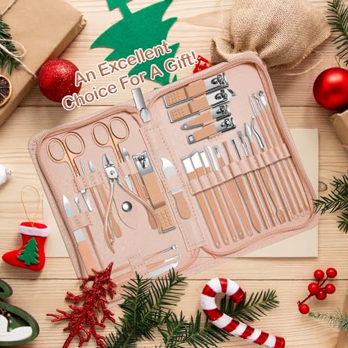 Manicure Set 30 in 1 Nail Clippers Set,Nail Manicure Kit for Women,RedFlow Toenail Clippers,Pedicure Kit,Pedicure Tools,Suitable for Travel Manicure Tools (Rose Gold) - color: Rose Gold