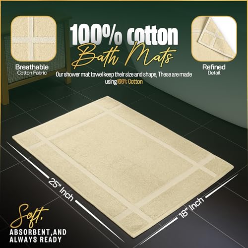Pearl Linens Pack of 2 100% Cotton Bath Mat 18x25 inches, Soft & Absorbent Quick Dry Bathroom Mat Set, Not Bathroom Rugs, After Shower Mat, Bath Tub Mat, 781 GSM, Machine Washable, Beige - color: Beige, size: 18x25 - Set of 2