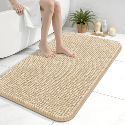 Arotive Bathroom Rugs 36" x 24", Ultra Soft Absorbent Chenille Bath Rugs, Rubber Backing, Machine Washable Bath Mats for Bathroom Floor, Tub and Shower, Home Decor Accessories, Beige - color: Beige, size: 36" X 24"