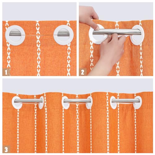 MitoVilla No Hooks Required Orange Boho Shower Curtain with Snap-in Liner, Farmhouse Cotton Linen Fabric Shower Curtains with Tassels for Rustic Neutral Bathroom Decor, Burnt Orange, 72 x 74 - color: Orange