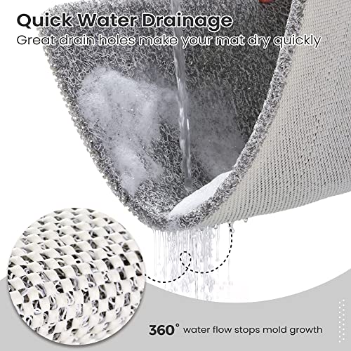 0.6" Extra Thick Non Slip Shower Mat, PVC Loofah Shower Mat with Drain, Quick Drying Bath Mat for Inside Shower, Bathtub Mats Foot Scrubber for Elderly, Bathroom, Kitchen, Wet Areas(Grey 16x27) - color: Grey, size: 27" x 16" (Rectangular)