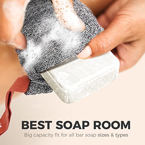 ZOMCHI Soap Saver Bags for Bar Soap, 2 Pack, Deep Texture Grey | Nylon Mesh Helps Create Rich Lather, Hanging Loop, Quick Drying Design, Roomy Pouch For Bath And Shower Routines - style: Deep Exfoliating