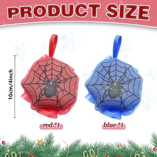 2Pcs Bath Sponge Loofah, Spider Shower Loofahs Exfoliating Body Scrubber, Body Wash Puff Shower Puff, Loofah Sponge for Men Women - color: Blue Red-a