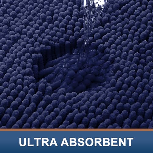 Smiry Bathroom Rugs Sets 2 Piece, Soft Absorbent Chenille Machine Washable Non Slip Shaggy Bath Rug Set for Tub, Shower, and Floor (47x20+30x20, Navy Blue) - color: Navy Blue, size: 47"x20"+30"x20"