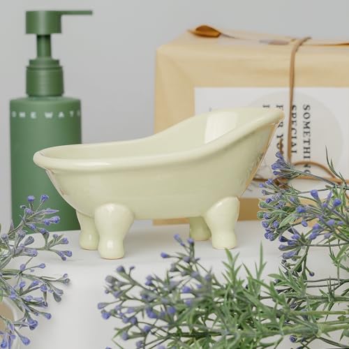5.6" Ceramic Mini Bathtub Soap Dish Decortative Clawfoot Bathroom Soap Dish (Green Tea) - color: Green Tea