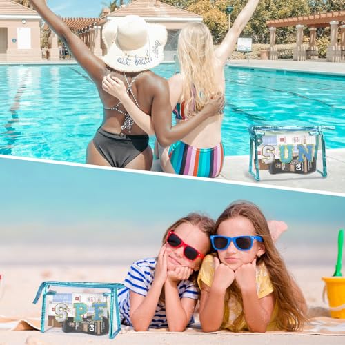 COSHAYSOO Sunscreen Bag Clear Makeup Toiletry Pouch Beach Vacation Essentials for Women Teen Girls Trip Gifts Summer Pool Travel Must Have Accessories Waterproof Stuff - color: Blue-SPF