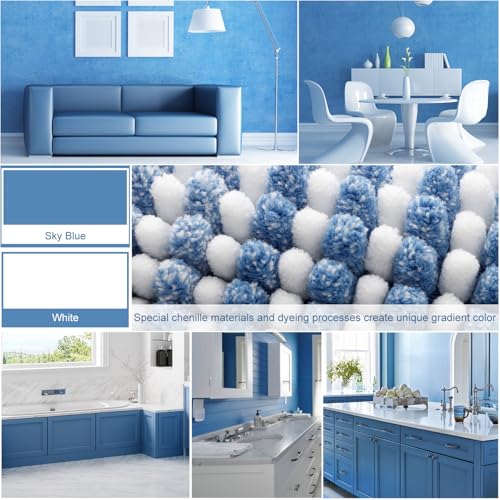 BSICPRO Bathroom Rugs and Mats Sets, 2 Piece Thick Absorbent Chenille Bath Mat Rug Set Non Slip, Soft Shaggy Bath Room Floor Mats for Bathroom, Machine Washable (Sky Blue, 20" x 47" Plus 16" x 24") - color: Sky Blue, size: 20" x 47" Plus 16" x 24"