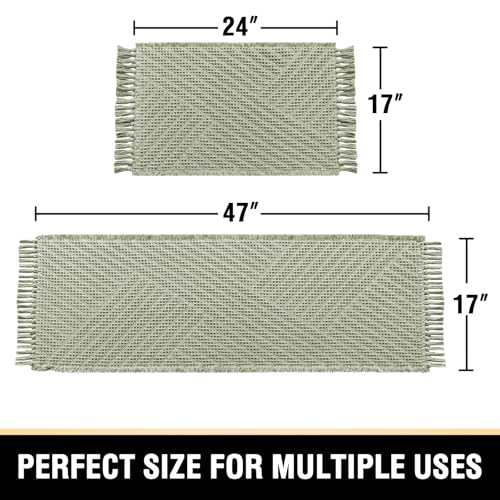H.VERSAILTEX Waffle Bath Mat Super Absorbent Boho Bath Mat Non Slip Bath Rugs for Bathroom Floor Machine Washable Dry Fast Bathroom Rugs with Tassels (47 x 17 Plus 17 x 24 Inches, Sage) - color: Sage, size: 47" x 17" Plus 17" x 24"