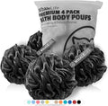 WhaleLife Loofah Bath Sponges - Black Gentle Exfoliating Shower Loofah for Rich Lather, Durable Mesh Body Scrubber for Men & Women 4 Pack - style: Modern; Minimalist; Matte; Solid Black