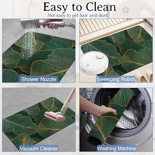 Palm Leaves Bath Mat, Gold Line Bathroom Rugs, Absorbent Bath Rug Floor Rug Carpet for Bathroom Bathtub Bedroom Living Room, 17 x 29.5 Inches - color: Palm Leaves Gold Line