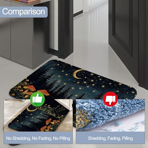 Diatomaceous Bathroom Rugs,Forest Red Mushroom Bathroom Decor,Starry Moon Night Non Slip Bath Mat,Quick Dry Easy to Clean Care Shower Rug for Home Dorm Low Profile Floor Mat 17 X 29.5 Inch - color: Forest Red Mushroom
