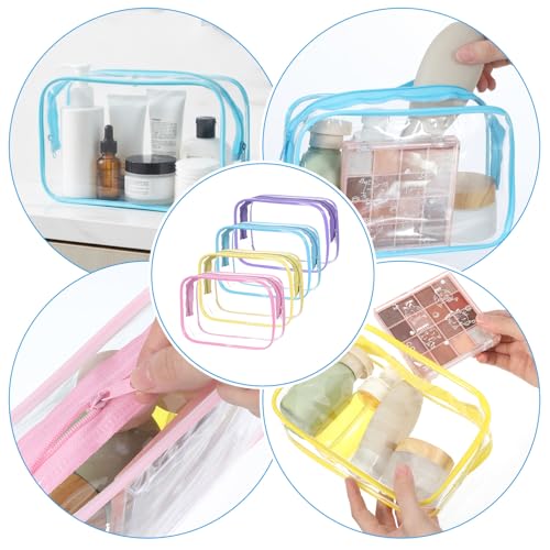 4 Pcs Clear Cosmetic Bags, 4 Colors TSA-Friendly Design Makeup Bag Clear, Versatile TSA Approved Quart Size Bag for Travel Toiletries and Organization(20 × 13 × 6 cm)