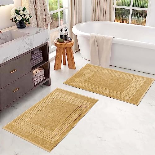 Superior Heavyweight Cotton Bath Mats, Bath Rugs For Bathroom Accessories, Washable Rug For Shower, Bath, Toilet, Modern Decor, No Backing, Luxury Hotel And Spa Quality, Set of 2, 22" x 35", Gold - color: Gold, size: 22" x 35" (Set of 2)