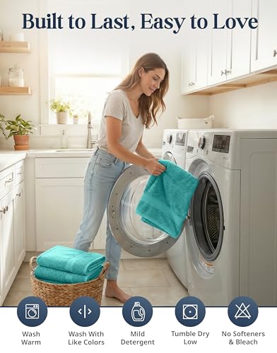LANE LINEN 100% Cotton Bath Towel Set - 16 Pieces - Softer, Durable & Highly Absorbent - 4 Bath, 8 Wash cloths, 4 Hand Towels for Bathroom - Family Set, Premium Quality & OEKO-TEX Certified - Teal - color: 09: Teal