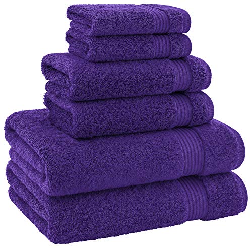 American Bath Towels 100% Cotton 6 Piece Turkish Towel Set, Ultra Soft Absorbent Bathroom Towels, 2 Bath Towel 2 Hand Towels 2 Washcloths, Purple - color: Purple, size: 6 Piece Towel Set XL