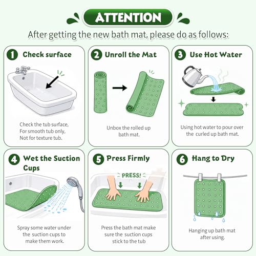 XIYUNTE Baby Bath Mat for Tub Non Slip Kids, BPA Free Extra Long Bathtub Mat 40x16 with Drain Holes and 200 Suction Cups, Non Toxic Machine Washable Toddler Bath Mat, Eco-Friendly Certified - color: Stego