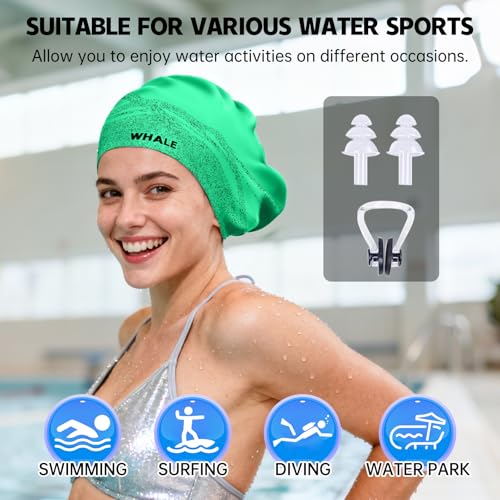 WHALE Extra Large Swim Cap Designed for Men and Women with Thick, Long Hair, Hair Extensions Or Afro-Textured Hair Long-Hair Swim Cap Highly Waterproof to Keep Hair Dry - color: Light green