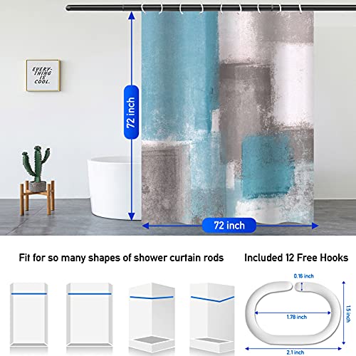 Lnond 4Pcs Bathroom Shower Curtain Sets with Rugs,Sky Blue and Grey White Abstract Painting Bathroom Sets with Shower Curtain and Rugs and Accessories - color: Sky Blue