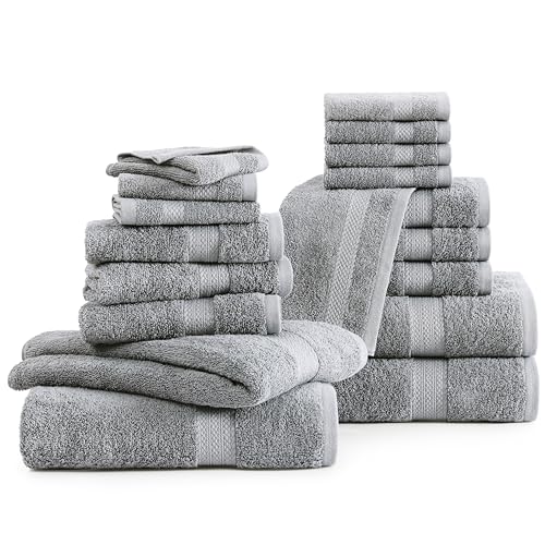 LANE LINEN 100% Cotton Towel Set for Bathroom - 18 Piece - Super Soft, Quick Dry & Highly Absorbent - 4 Bath, 8 Wash Cloth, 6 Hand Towels - Turkish Quality, Durable & Easy Care - Space Grey - color: 08: Space Grey, size: 18 Piece Towel Set