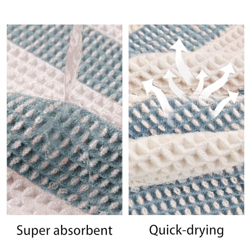 Waffle Bath Mat Non Slip, Boho Bathroom Rug, Super Absorbent Quick Dry Bathroom Mat, Soft Farmhouse Bath Rug with Tassels, Small Washable Shower Mats for Floor 20"x32", White and Blue - color: Blue and White, size: 1'8" x 2'8" (Rectangular)
