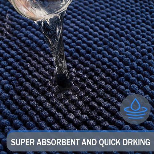 Exclusivo Mezcla Bathroom Rugs Mat 20x30, Extra Soft Absorbent Chenille Bath Rugs Mat, Quick Dry, Machine Washable Bath Mats for Bathroom Floor, Shower, Home Decor, Navy Blue