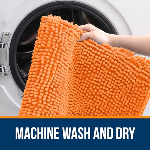 OLANLY Toilet Rugs U-Shaped 20x20, Extra Soft Absorbent Chenille Contour Bathroom Rugs for Toilet, Dry Quickly, Machine Washable, Non-Slip Bath Mat, Orange - color: Orange, size: 20" X 20" Contour Rug