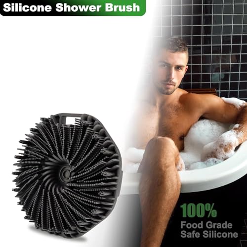 2 Pack Silicone Body Scrubber, Premium Silicone Loofah, Body Scrubber Exfoliator, Silicone Shower Scrubber with Non-Slip Hand Strap for All Skin Types (Black & Blue) - color: Black & Blue