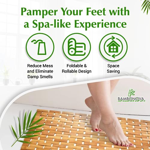 Bamboo Bath Mat 24 x 16 Inches and Wooden Soap Dish Set Bathroom Rugs Bathtub Mat Non Slip Bath Mats for Bathroom, Kitchen Sauna Spa Hot Tub Outdoor Decor - color: Wood, size: 24x16
