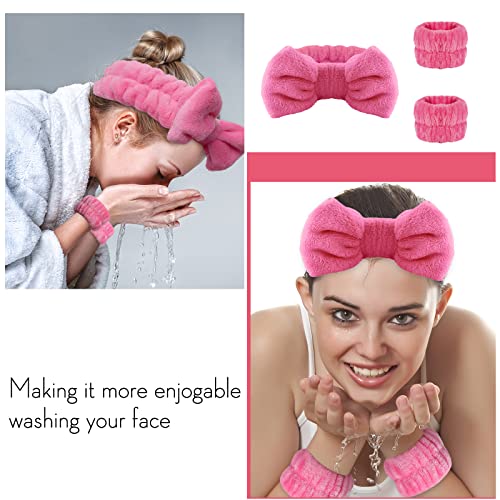 WSYUB Spa Headband and Wrist Bands for Makeup & Face Wash, 1 Set, Watermelon red - color: Watermelon red