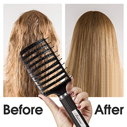 Hair Brush, Curved Vented Detangler Brush Faster Blow Drying for Women, Men | Professional Paddle Detangling Hairbrush for Wet Dry Curly Thick Fine Wavy Straight Hair, Reduce Breakage & Split Ends - color: black