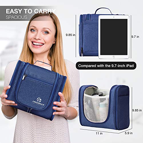 Freegrace Extra Large Hanging Toiletry Bag for Men and Women - Water-Resistant Nylon Travel Bathroom Organizer for Cosmetics, Makeup, and Toiletries - color: Snow Blue