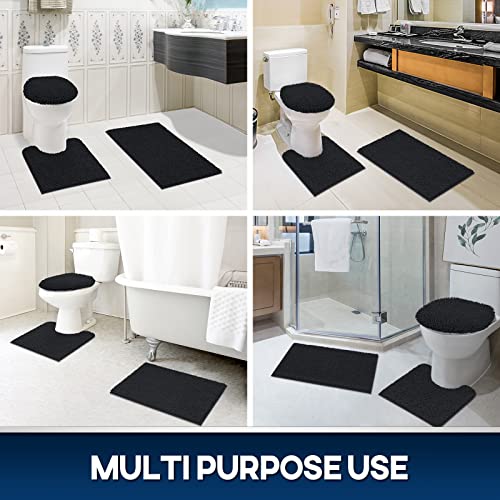 TREETONE Machine Washable Water Absorbent Bath Mat Bathroom Rugs Non Slip Soft Microfiber Mat (Set of 3-Medium 20" x 32"/Contour/Lid Cover, Black) - color: Black, size: Set of 3-Medium 20" x 30"/Contour/Lid Cover