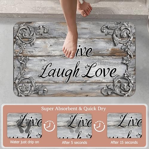 Live Laugh Love Bathroom Rugs,Bath Mats for Bathroom,Weathered Wooden Low Pile Absorbent Bath Mat,Rubber Backing Non Slip Washable Thin Quick Dry Door Mat 17x29.5 Inch - color: Live Laugh Love,weathered Wooden