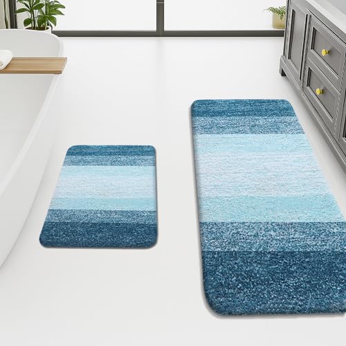 Arotive Bathroom Rugs Sets 2 Piece, Shaggy Soft and Absorbent Microfiber Bath Rugs, Machine Washable Dry Bath Mats for Bathroom, 47x20 and 24x16, Peacock Blue - color: Peacock Blue, size: 47" X 20" + 24" X 16"