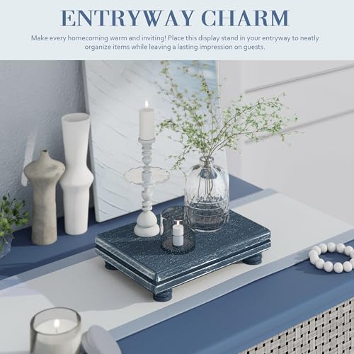 EOSAHR Farmhouse Wood Riser Display Stand for Bathroom Decor – Farmhouse Riser for Decor as Wood Cake Stand & Plant Stand - Ideal for Displaying Bathroom Accessories (Blue) - color: Blue