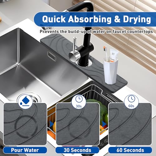 2 Pcs Faucet Mat for Kitchen Sink 15.74”×3.94” Diatomite Quick Dry Sink Splash Guard Absorbent Kitchen Stone Sink Tray Faucet Splash Guard for Bathroom Counter - size: 15.75 * 3.94"