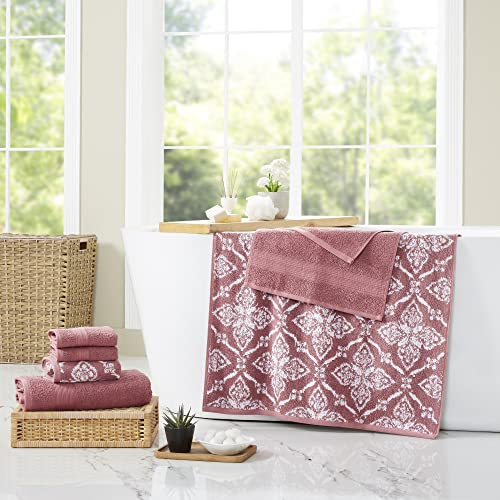 Modern Threads Amaris 6-Piece Reversible Yarn Dyed Jacquard Towel Set - Bath Towels, Hand Towels, & Washcloths - Super Absorbent & Quick Dry - 100% Combed Cotton, Rosewood - color: Rosewood, style: Bohemian