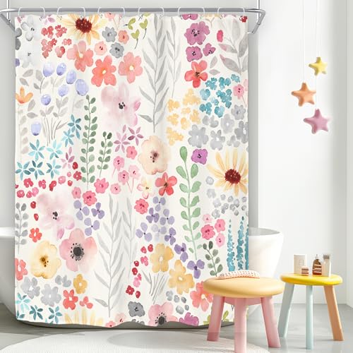 Riyidecor Extra Long Colorful Cute Floral Shower Curtain for Bathroom Decor 72Wx96H Flowers Botanical Plants Girls Women Pink Leaves Art Printed Fabric Polyester Waterproof 12 Pack Plastic Hooks - color: A-pink, size: 72"W x 96"L (Pack of 1)