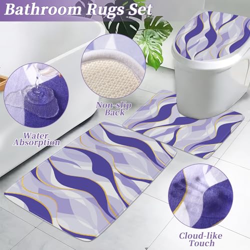 XLHOMO Bathroom Set - Purple and Gold Bathroom Accessories, Bathroom Sets with Shower Curtain and Rugs, Purple Shower Curtain Set with Bathroom Trash Can, Soap Dispenser, Soap Dish for Home Decor - color: Stripe Purple & Gold, size: Complete Set + Bath Ru