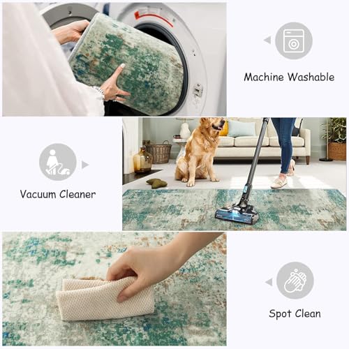 Lahome Modern Abstract Runner Rug with Rubber Backing - 2x6 Washable Rug Runners for Hallways Non Slip, 6 Ft Long Accent Carpet for Bathroom Kitchen Bedroom Entryway,Green/Grey - color: Green/Grey, size: 2' x 6'