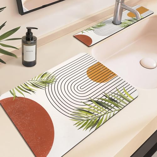 19.5" x 12" Dish Drying Mat & 24" x 5.5" Sink Splash Guard, Super Absorbent Drainer Rack Mat for Kitchen Counter Coffee Bar - color: Orange, size: 19.5"*12"+24"*5.5"
