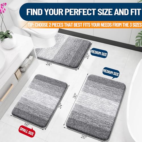 OLANLY Bathroom Rug Set 2 Piece, Soft Absorbent Microfiber Bath Rug Set, Non-Slip, Machine Wash Dry, Plush Shaggy Bath Mats for Bathroom (30"x20"+24"x16", Grey) - color: Grey, size: 30" X 20" + 24" X 16"