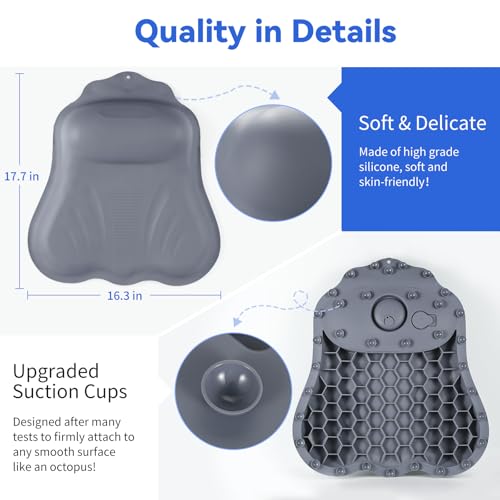 Goowin Bath Pillows for Tub, New Generation Skin-Friendly Silicone Bath Pillow, Luxury Bathtub Pillow for Head and Neck, Powerful Suction Tub Pillow for Bathtub with Inflatable Airbag (Grey) - color: Grey