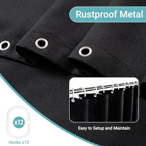 Black Linen Shower Curtain, Heavy Duty Cloth Bath Curtain Set with 12 Plastic Hooks Simple Hotel Spa Quality Luxury Shower Curtain for Bathroom, Water Repellent, 36Wx84L - color: Black, size: 36"W x 84"L (Pack of 1)