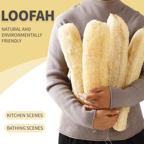 4Pack Natural Organic Loofah Bath Sponge14''-16'' Exfoliating Body Scrubber for Men and Women Shower Scrub