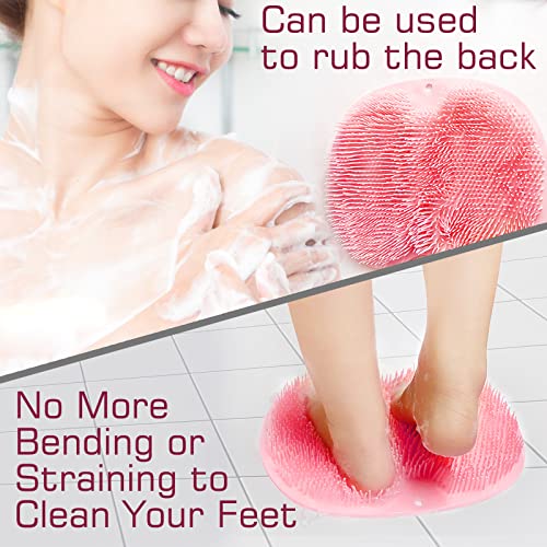 Shower Foot Scrubber Mat Back Washer Back Exfoliating Bath Wash Pad Wall Mounted Slip Suction Cups Foot Scrubber for Use in Shower Cups Foot Cleaner for Men and Women - color: Pink